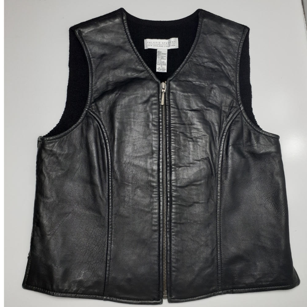 VALERIE STEVENS Leather Black Vest Size S